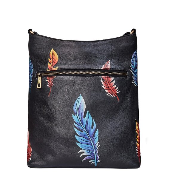 Leather Hand-Painted Feather Artwork Women Crossbody Sling Bag, Messenger Purse - Picture 2 of 6